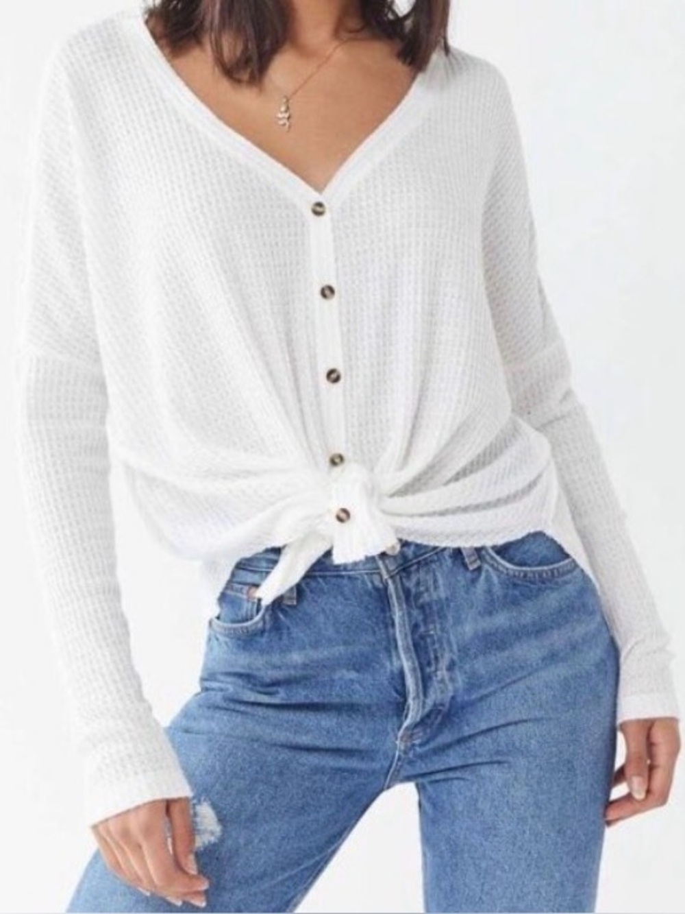 Out From Under Jojo Oversized Thermal Button-front Top White Size XS
